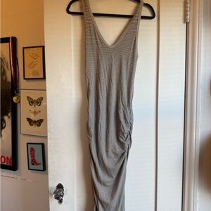 James Perse Sleeveless Striped Maxi Dress in Light Gray and White